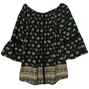 Speed Limit Blouse Womens Plus Size 3X Boho Bohemian Bell Sleeve Black Beige Ele